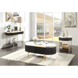 Gorgeous Dark Walnut Finish 1pc End Table White Faux Marble Top Living Room Table Open Bottom Shelve B011P184955