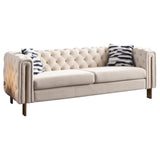 Chesterfield Modern Tufted Velvet Living Room Sofa, 84.25''W Couch,Cream W57964660
