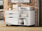 3-Drawer File Cabinet with Wheels, Rolling Wood Printer Stand with Open Storage Shelves 77328621