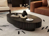 Oval Coffee Table Handcrafted Relief Sturdy Pedestal Wooden Olive-Shaped Tea Table for Living Room W3081P255089