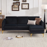 ZUN 84" W Sectional Couches for Living Room, Velvet L Shaped Couch with Chaise and Metal Legs, 3 Seater T2694P281423