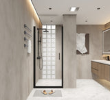 34"x 72" Pivot Shower Door, Matte Black Aluminum Frame, Half Frame ,1/4" Tempered Glass W1675P295822