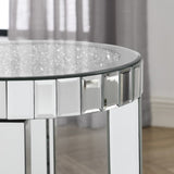 ZUN Mirror round table with crystal inlay, 2-layer modern small sofa table with storage space, silver W1005P189336