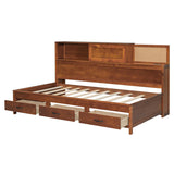 Twin Size Wooden Daybed with 3 Storage Drawers, Upper Soft Board, shelf, and a set of Sockets and N708P263524D