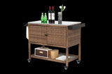 Outdoor Wicker Bar Cart, Patio Wine Serving Cart w/Wheels, Rolling Rattan Beverage Bar Counter Table 71094004