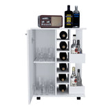 Bar Cart, Two External Shelves, Four Casters, Six Built-in Wine Rack, Single Door Cabinet -White B20091830