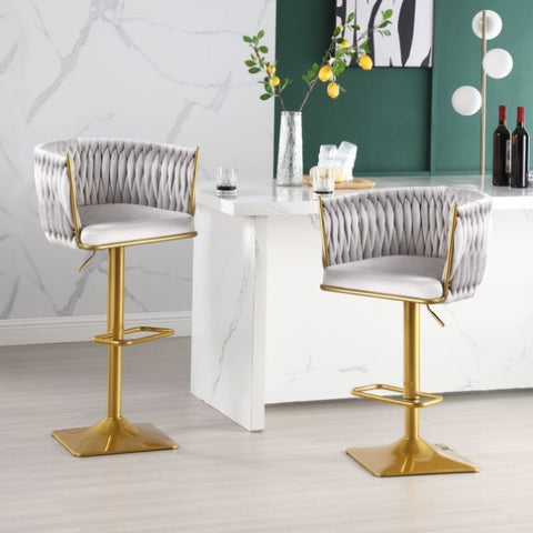 ZUN Bar Stools Set of 2,Gold Velvet Bar Stools,Counter Height Bar Stools with Low Back,Swivel Bar Stools W1521P177988