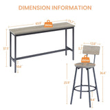 Long Bar Table Set with 3 PU Upholstered Bar Stools, Industrial Bar Table and Chairs for Kitchen W1668P147058