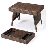 Outdoor Folding Side Table, Patio Rattan Coffee Table with PE Wicker & High-Duty Steel Frame for 51700564