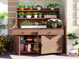 65inch Garden Potting Bench Table, Fir Wood Workstation with Storage 65666221
