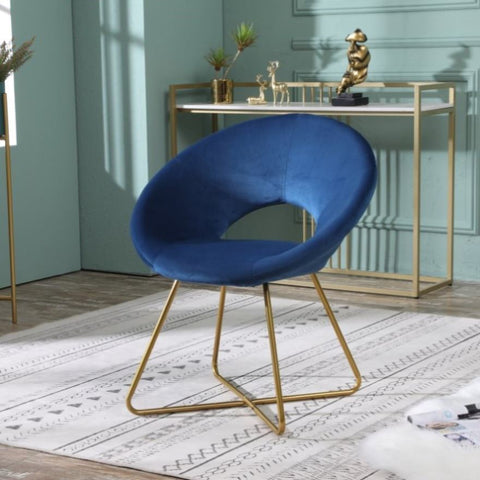 ZUN Slatina Blue Silky Velvet Upholstered Accent Chair with Gold Tone Finished Base T2574P164519