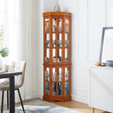 Corner Curio Cabinet with 5 Shelves and Lighting System, Oak W1693P183979