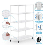 ZUN 5 Tier 6000lbs Heavy Duty Adjustable Storage Rack Metal Shelf Wire Shelving Unit with Wheels & Shelf W155083058