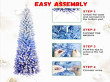 6FT Blue Gradient Flocked Pencil Christmas Tree with 200 Warm White LED Lights, 485 Tips, Hinged 23434285