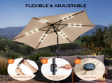 9ft Solar Patio Umbrella with LED Lights, Outdoor Market Table Umbrella with Push Button Tilt & 40652998