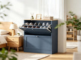 Slim Shoe Storage Cabinet, 2 Flip Drawers & Adjustable Shelves, Holds 8-12 Pairs, Blue 91029403