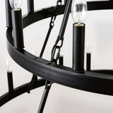 2 Tiers Wagon Wheel Chandelier Wooden Farmhouse 36-Light, Black Metal Chandeliers W1592P264853