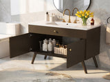 36" Luxury Striped Bathroom Vanity, Soft-Close Dual-Door Storage & Premium Ceramic Sink, Dark Brown N765P387198D