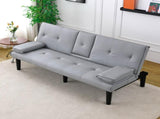 The 67-inch light gray PVC multi-functional sofa bed, with a foldable and cup holder design, makes W3371P354627