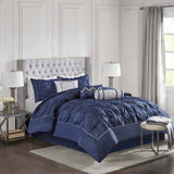 7 Piece Tufted Comforter Set Navy Queen B03596831