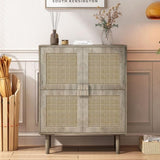 4-Doors Rattan Mesh Storage Cabinet, Sideboard with Eight Storage Spaces, for Entryway, Living Room, W757P198557