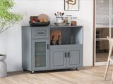 Gray Kitchen Island Cart with Microwave Shelf, Drawer & 2-Door Cabinet, 360&deg Swivel Casters 23092049