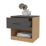 ZUN Solomon Nightstand with a Drawer, Natural Oak and Matt Grey B128P263724