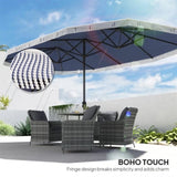 15ft Blue Patio Umbrella UPF30 Outdoor Umbrella with Fringe and Crank Handle 44858109