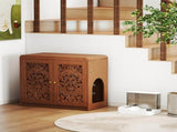 Walnut HollowCarved Cat Litter Box Enclosure Cabinet, MultiPurpose Sideboard with Vent & Large Cat W2557P480150