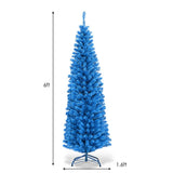 6FT Artificial Christmas Tree - 520 Branch Tips, Blue/Pencil Shape Design, Eco-Friendly PVC Sturdy 93421886