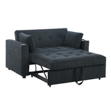 Luelle 57"W Black Corduroy Convertible Sleeper Loveseat with Cupholders, USB Ports, Magazine B061P296418