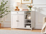 Double-Door Bathroom Cabinet with 2, Adjustable Panels, 1 Drawer and 3 Side Shelves, White 21280126