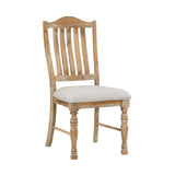 Traditional Farmhouse Style Chairs Set of 2, Wheat Finish Textured Fabric Upholstered Vertical B011P239563