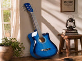 Blue 38-inch Acoustic Guitar with Picks, Strings, Capo, Case, Tuner, and Strap 24629343