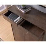 ZUN Two Door Shoe Storage Cabinet with Two Top Drawers, Five Shelves fits 15 Pairs in Walnut Oak B107130884