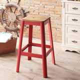 Natural and Red Armless Bar Stool with Crossbar Support B062P189222