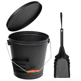 5 Gallon Black Metal Ash Bucket with Shovel Lid Handle For Fire Pits Wood Stove Fireplace 60114234