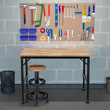 48" Heavy-Duty Adjustable Workbench for Garage, Rubber Wood Shop Table W/Rubber Pads, Hardwood W1422P218517