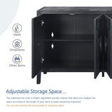 Carved Flower Door Handle, Antique Four Door Cabinet for Living Room Kitchen Hallway W1445P146387