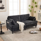Modern style chenille 2-seater wood-legged sofa with LED light, USB charging port and storage bag W395P318548