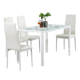 ZUN 5 Piece Dining Set GlassTable and 4 Leather Chair for Kitchen Dining White 54705807