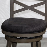 30" Bar Height X-Back Swivel Stool, Weathered Gray Finish Grey, Charcoal Fabric Seat B04660723
