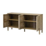 U_Style 59.8" 4-Door Sideboard,Hidden Handle,Distinctive Solid Ash Veneer Buffet with Storage, N711P290714O