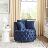 Velvet Upholstered Swivel Chair for Living Room, with Button Tufted Design and Movable Wheels, W487124835