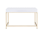 ZUN White High Gloss and Gold 2-drawer Writing Desk B062P184570