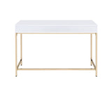 ZUN White High Gloss and Gold 2-drawer Writing Desk B062P184570