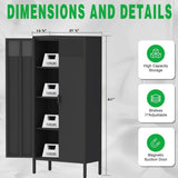 The metal food storage cabinet, 61 inches high, is equipped with adjustable shelves and is suitable T3421P312420