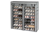 Double Row 10-Tier Non-Woven Fabric Shoe Cabinet with Iron Pipes and Plastic Components, Gray 25457979