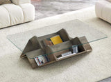 Tempered Glass & MDF Table with Carved Knife Wood Grain, Multi-Storage Open Compartments W3875P387030