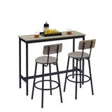 Bar Table Set with 2 Bar stools PU Soft seat with backrest, Grey, 43.31'' L x 15.75'' W x 35.43'' H. W1162103445